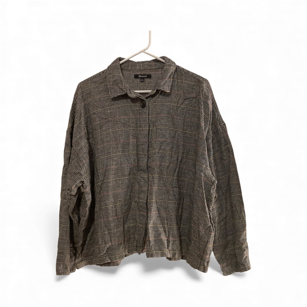 Madewell Gray Plaid Oversized Button Down Shirt Boxy Cotton